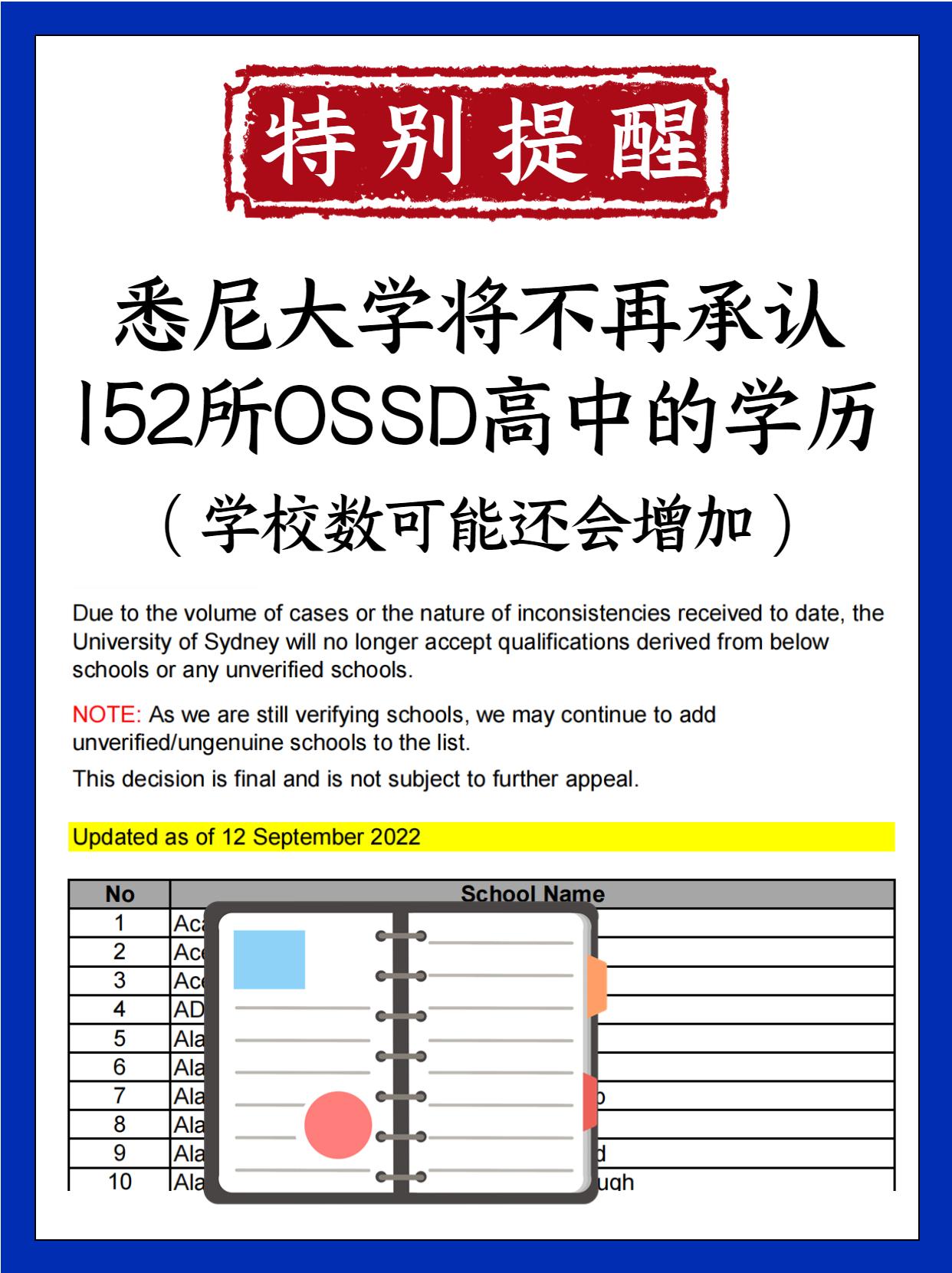 澳洲悉尼大学拉黑152所OSSD国际高中